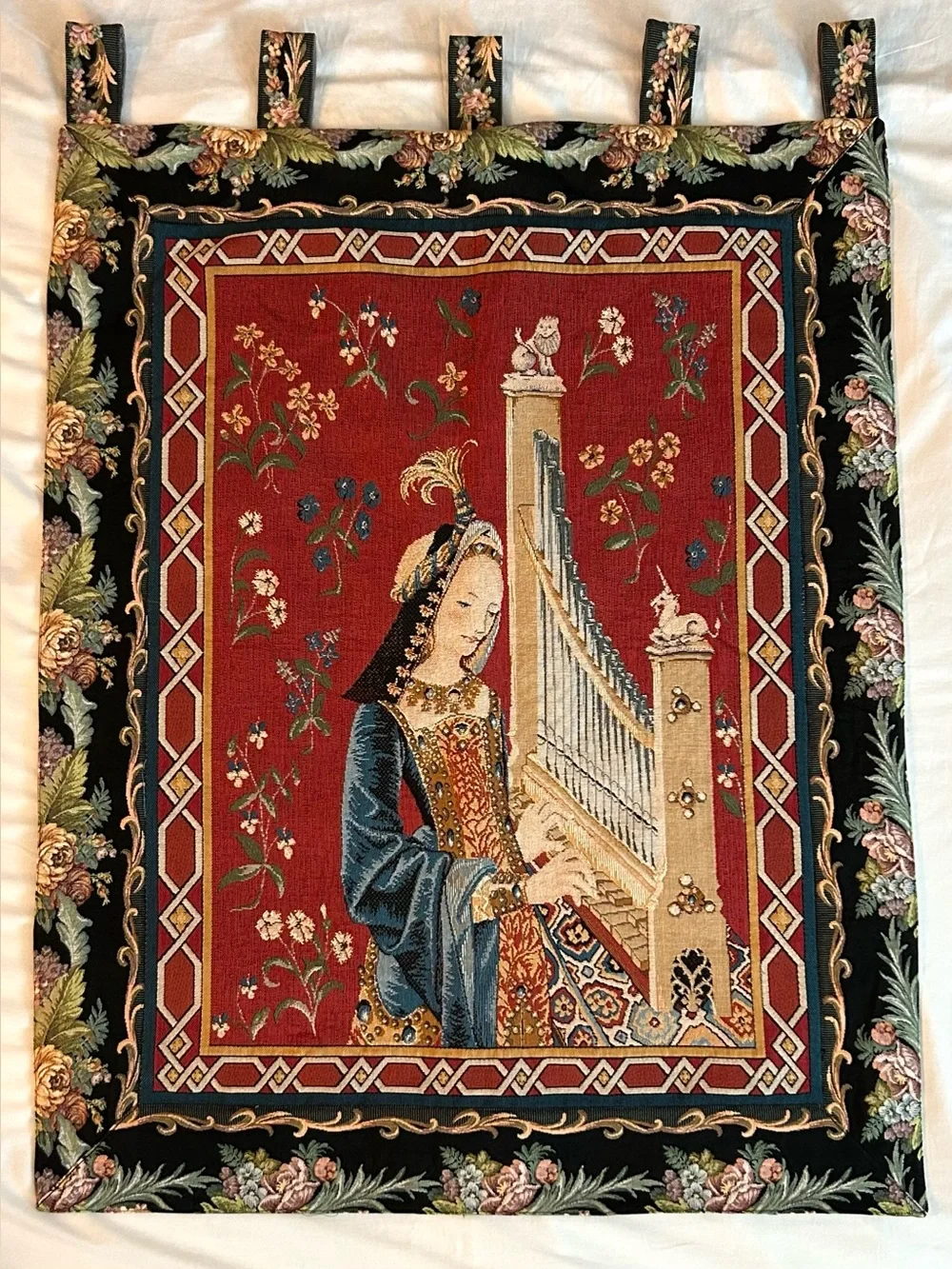 Dame A La Licorn Lady & Unicorn Hearing Organ‎ Renaissance Tapestry Wall Hanging